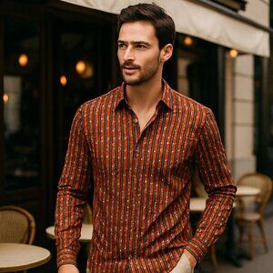 Luchiano Visconti Black Orange & Blue Patterned Button-Up Shirt – Size Large